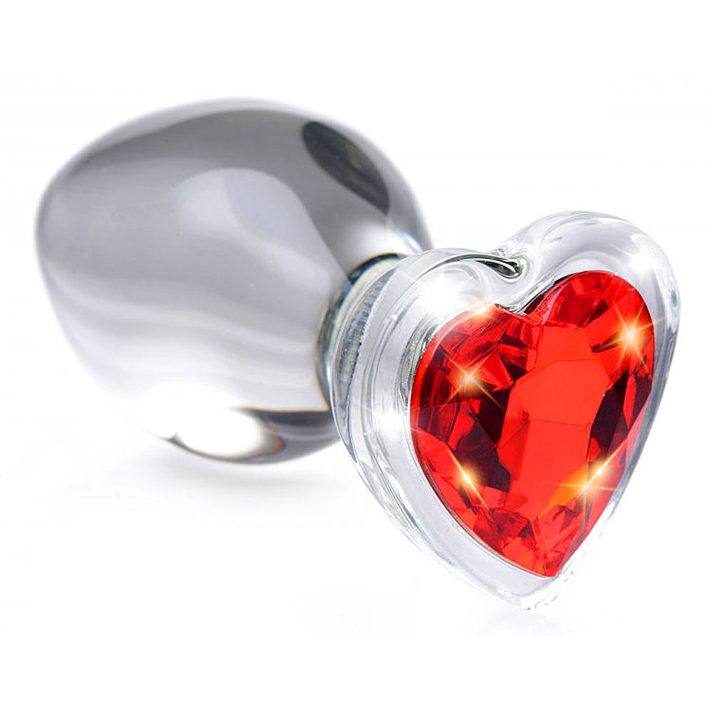 Red Heart Gem Glass Medium Anal Plug ~ Booty Sparks