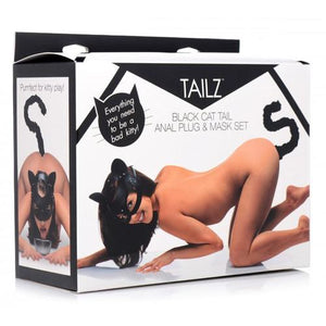 Black Cat Tail Anal Plug & Mask Set by Tailz