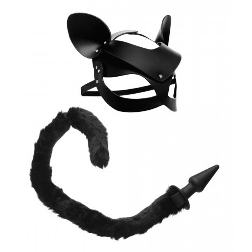 Black Cat Tail Anal Plug & Mask Set by Tailz